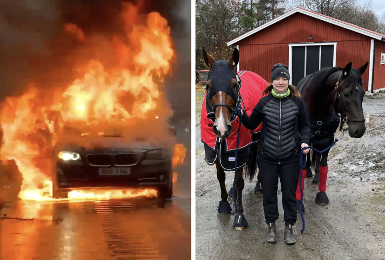 Kolla klippet: Dragbilen började brinna på E6:an